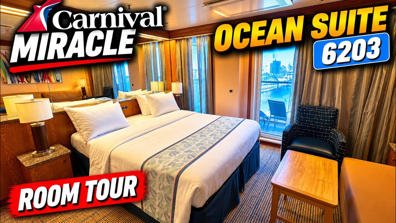 Carnival Miracle Ocean Suite 6203 Tour | Full Cabin & Balcony Walkthrough