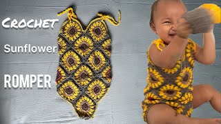 Crochet sunflower Romper tutorial for all baby size :) / this will be so cute 🥰