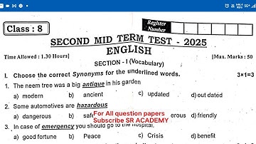 8th English 2nd midterm 2025 original question paper vpm dt/model 2026