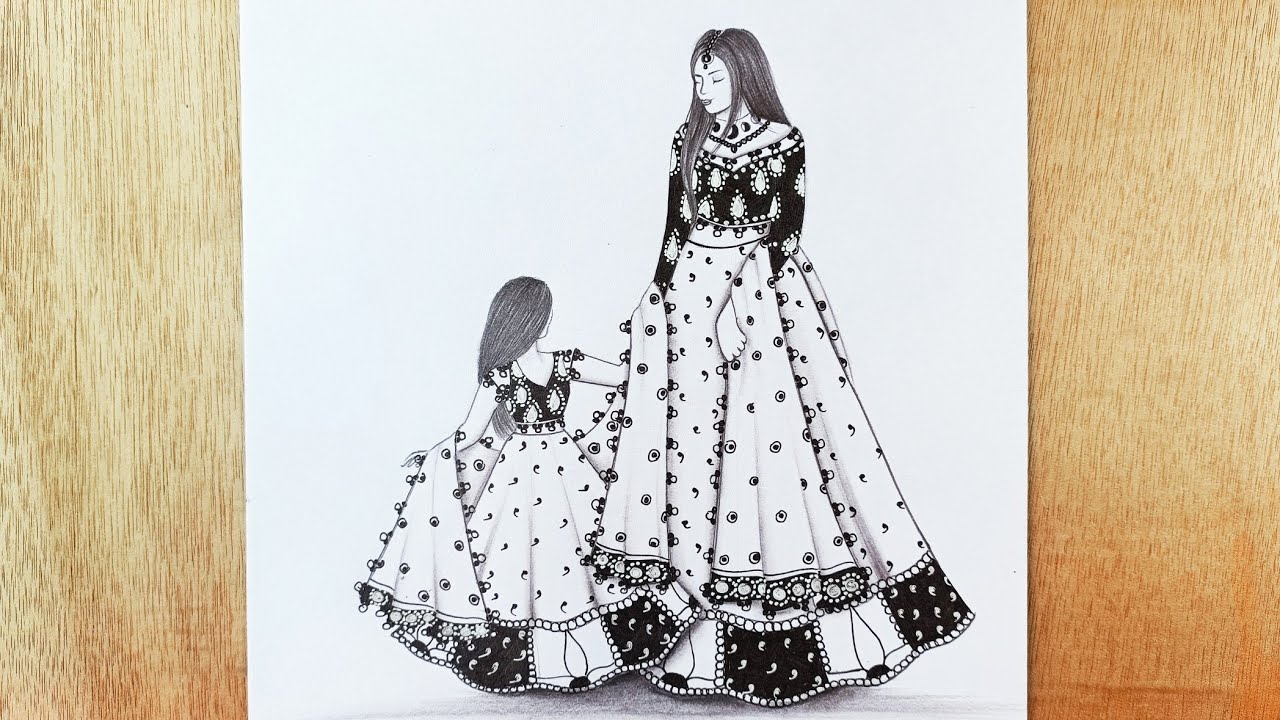 How To Draw Mother And Daughter Wearing Matching Dress Pencil Sketch how-to-draw-mother-and-daughter-wearing-matching-dress-pencil-sketch
