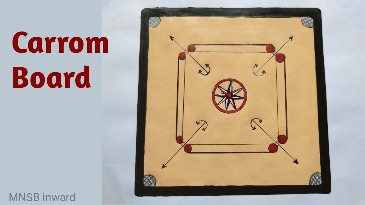 Carrom board drawing step by step  How to draw Carrom board  YouTube