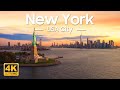Flying over new york 4k u scenic relaxation film with calming music for stress relief