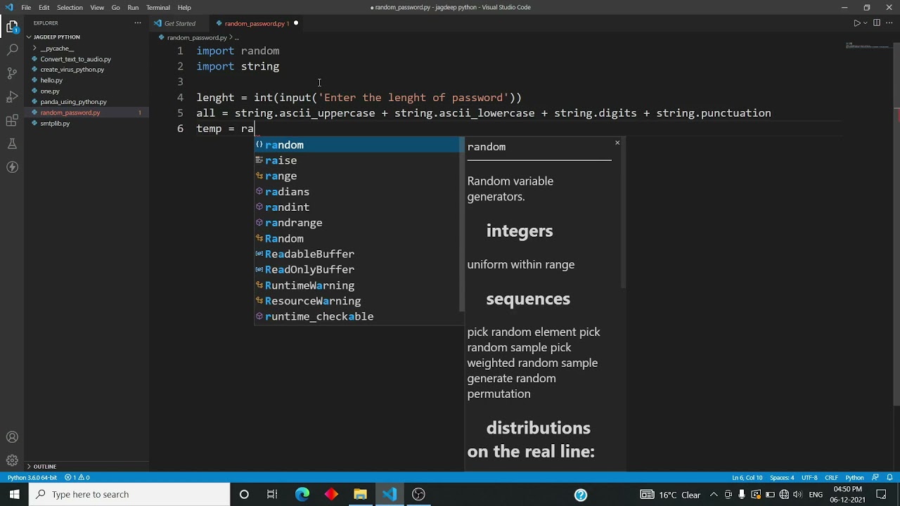 Random password generator using python (easy code)
