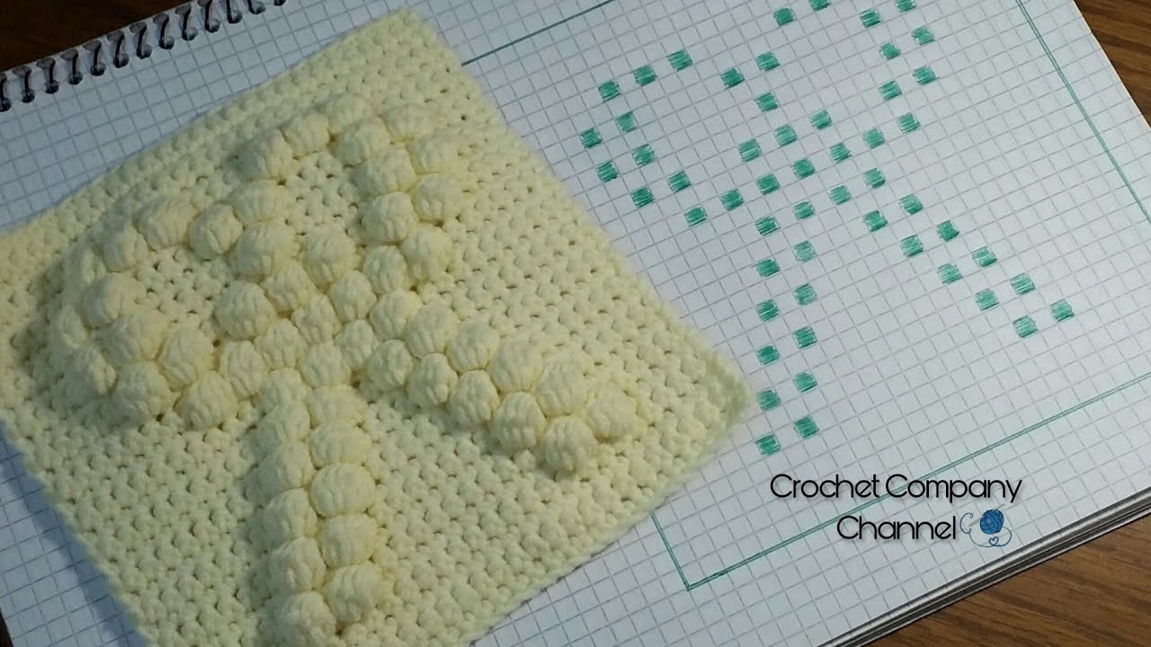 كروشيه مربع بداخله فيونكه بارزه بغرزه البابل _ How to crochet a square with Bow Babble chart