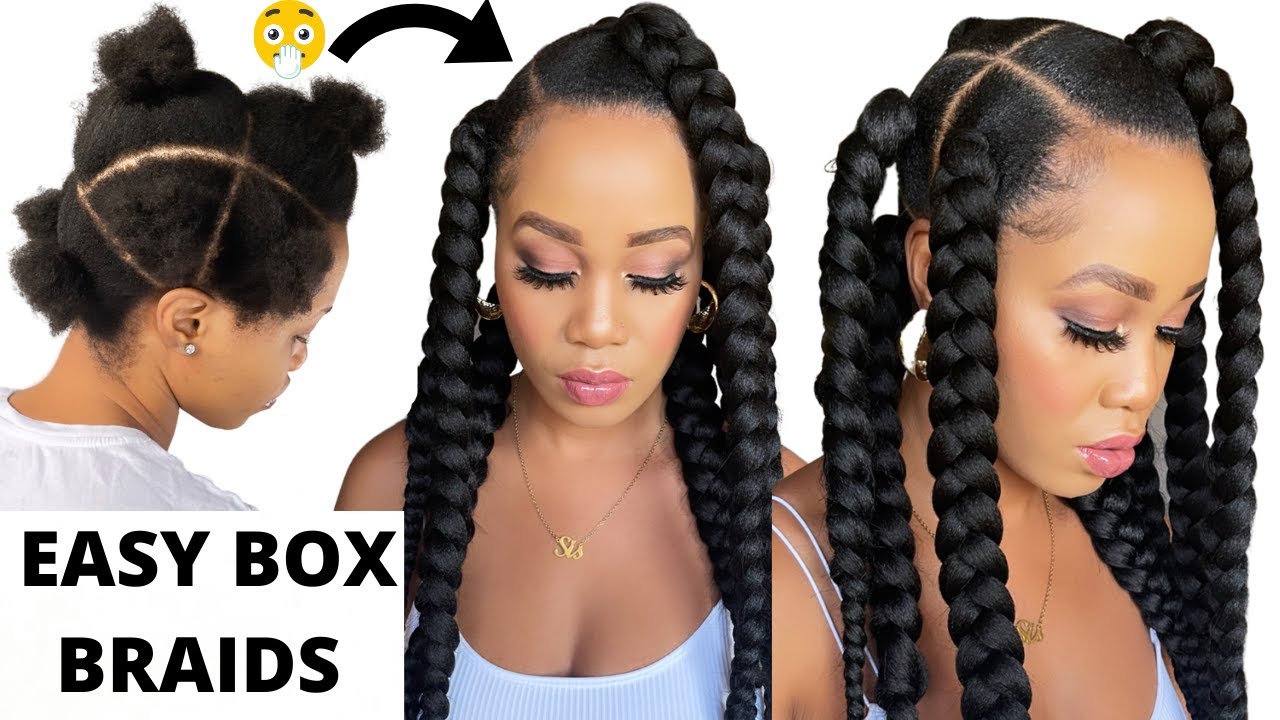 EASY Jumbo Box Braids + Rubber-band Method, Beginner Friendly