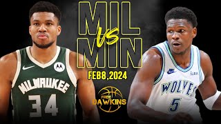 Milwaukee Bucks vs Minnesota Timberwolves Full Game Highlights | February 8, 2024 | FreeDawkins