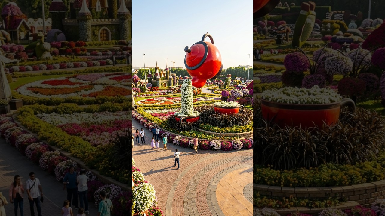 This red kettle looks very attractive in Dubai miracle garden | #miraclegardendubai #dubaitravel