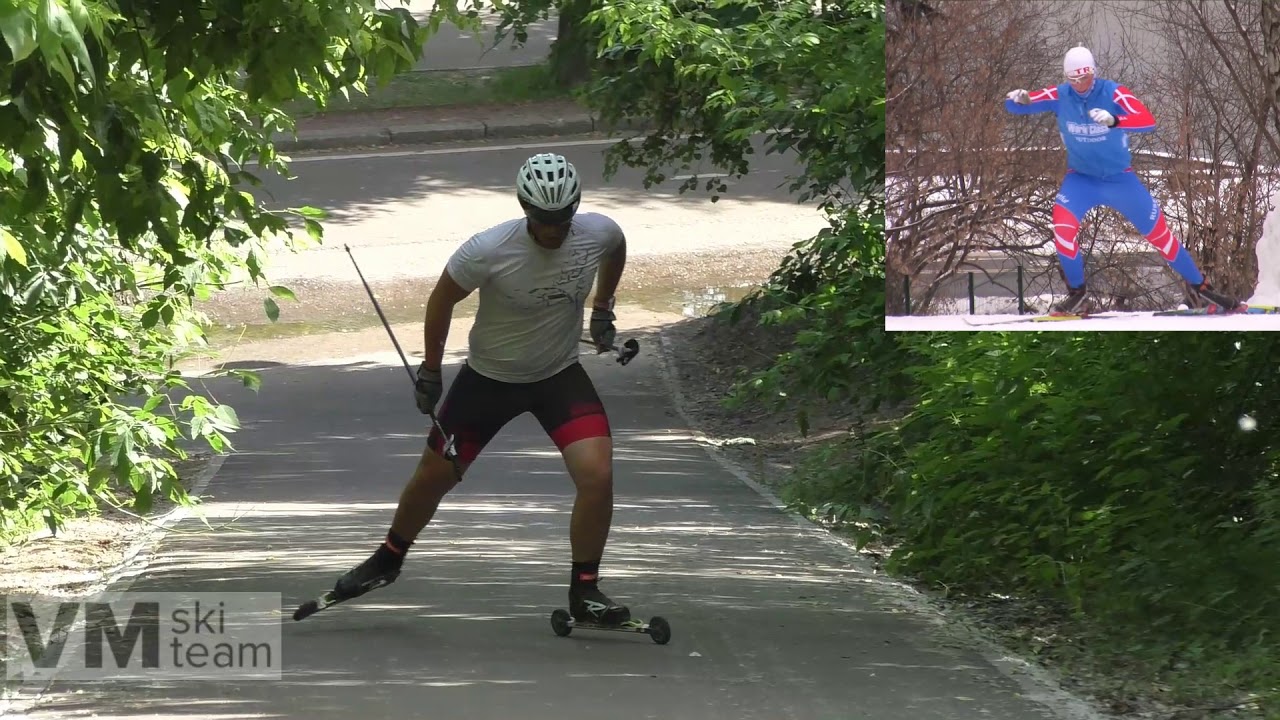 сравнение, роллеры и лыжи в крутой подъём без палок - YouTube