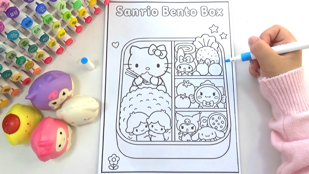 Sanrio Bento Box Coloring Time with Me ! Super Cute Sanrio Bento Box!  🌸🌸