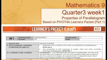 Math 9 Quarter 3 week 1 (PIVOT4A Learners Packet) Learning Activity 3 and Assessment