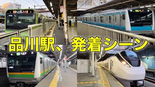 【東京の大ターミナル、品川駅】JR品川駅、山手線、京浜東北線、上野東京ライン、横須賀線、発着シーン