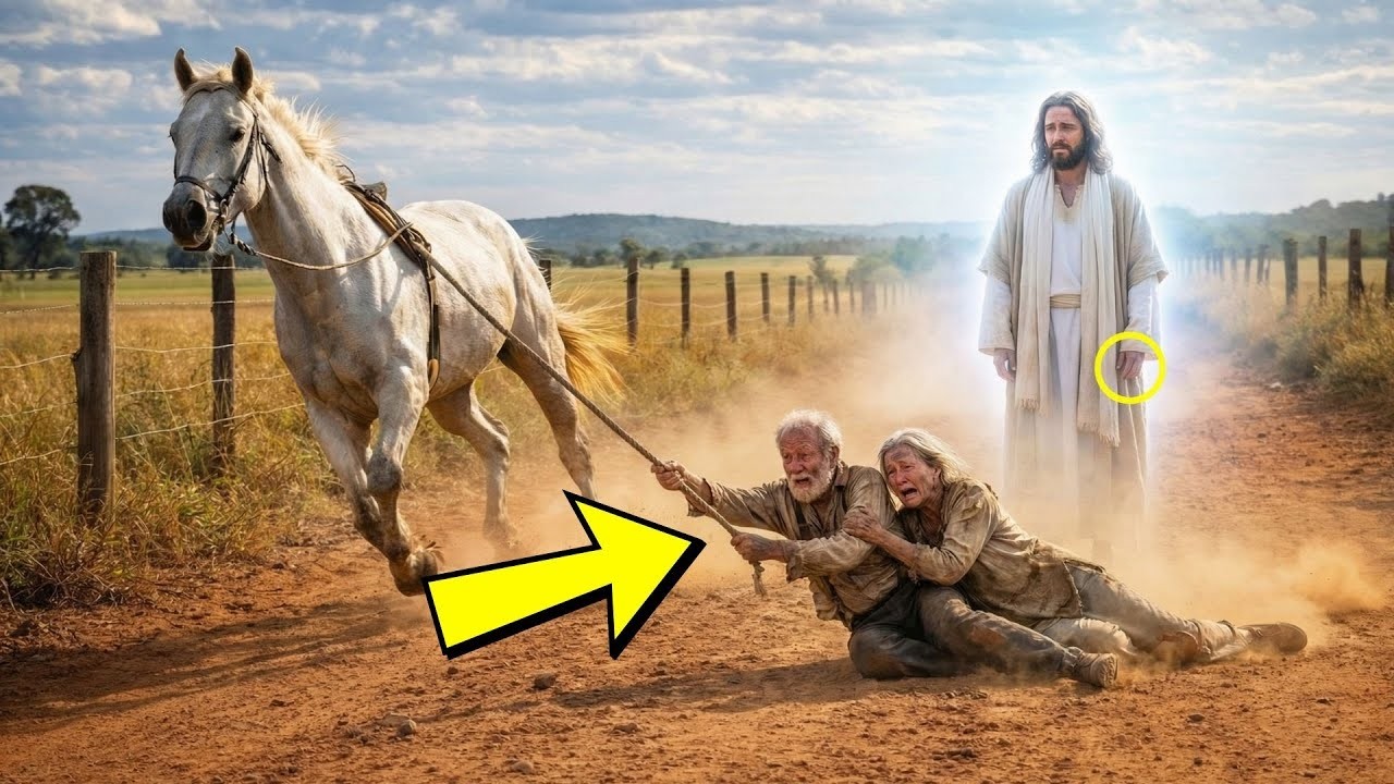Jesús ve a una pareja de ancianos pobres en apuros, arrastrada por un caballo desbocado… hasta que