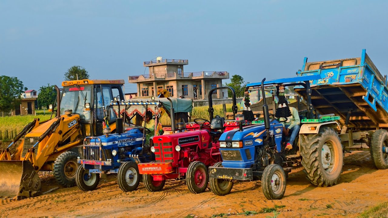 JCB and Tractor Stuck in Mud | Mahindra 575 got Fired while Running Swaraj 855FE Kubota Models | JCB