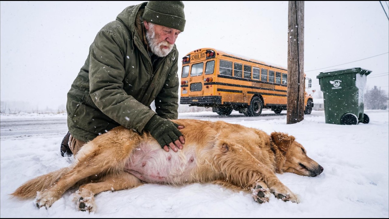 Abandoned Pregnant Golden Retriever Dies in the Snow… Until an Old Man Saves Her