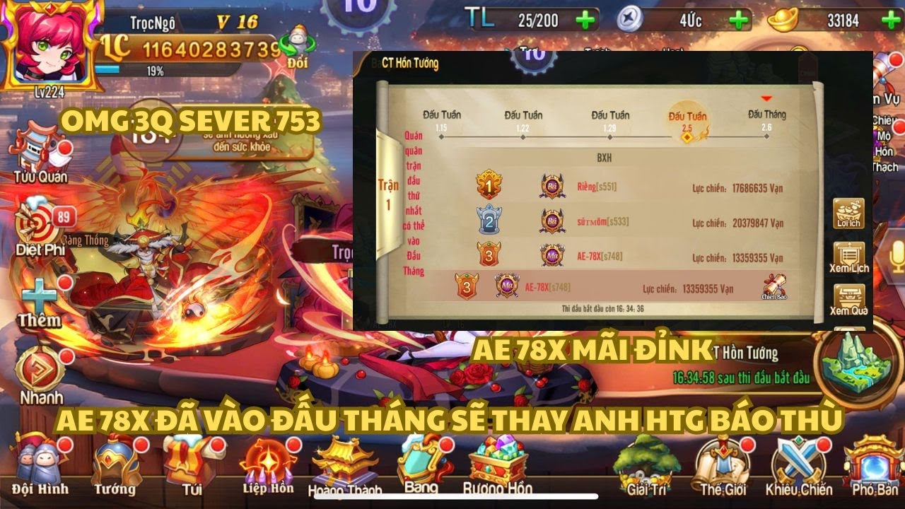 OMG 3Q 753 CÙNG AE 78X LẬT ĐỔ ĐẾ CHẾ SÚT MÕM TIẾN THẲNG VÀO ĐẤU THÁNG PK VỚI EXODIA, TAIXIU, RANGER