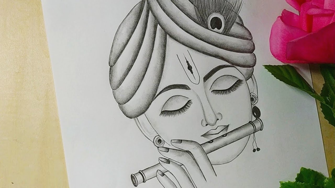 Simple Pencil Drawing of Lord Krishna with Flute|| Janmashtami ...