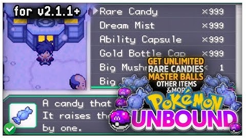 Pokemon Unbound v2 Cheat Codes | Rare Candy Cheats | Unlimited Master Ball | Golden Bottle Cap