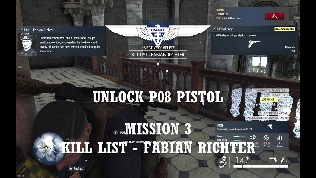 Sniper Elite 5 kill challenge Mission 3 - Unlock P08 Pistol