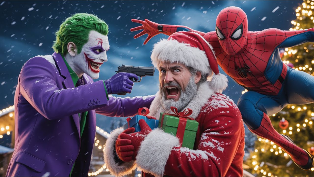 Santa Attacked by Joker With a Gun | Spider-Man Team Saves Christmas