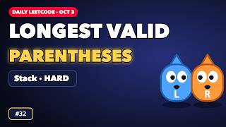 Longest Valid Parentheses | LeetCode 32 | Daily LeetCode (Oct 3) | Stack in Java, Animated