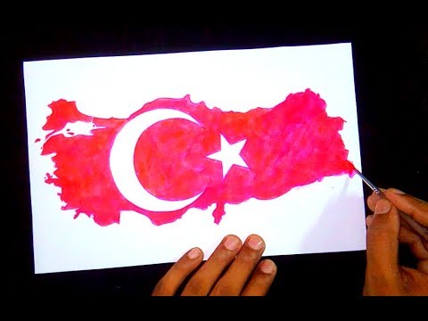 Turkey flag map drawing drawing with watercolor