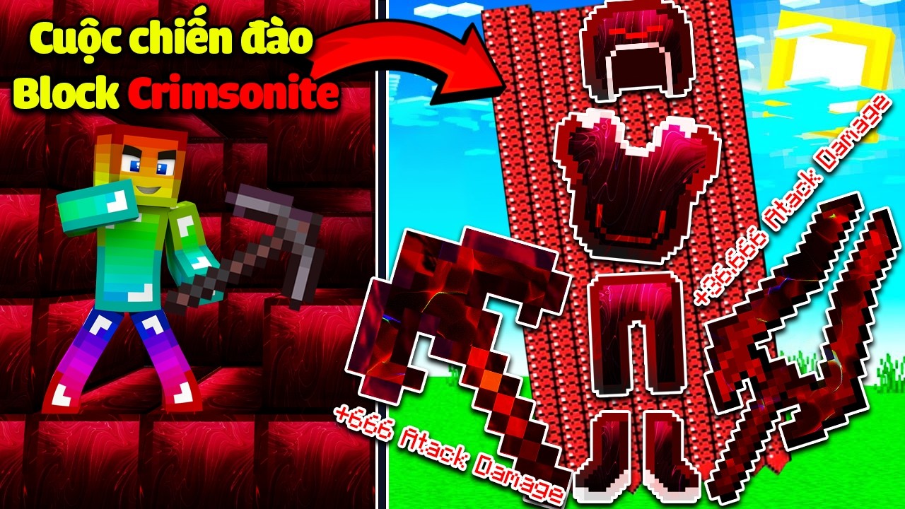 MINI GAME : CUỘC CHIẾN ĐÀO BLOCK CRIMSON ** NOOB TEAM VÀ CUỘC CHIẾN KHÔNG CÂN SỨC VỚI GIÁP VÔ HẠN HP