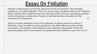 Essay On Pollution Short Essay On Pollution In English