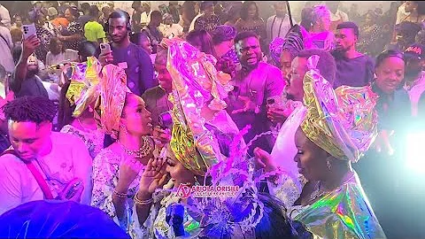 BETWEEN QUEEN MOTHER AND MERCY AIGBE ON THE STAGE AT MERCY AIGBE MOTHER'S BURIAL