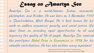 100 Words Essay On Amartya Sen In English