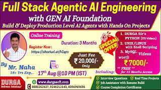 Full Stack Agentic AI Engineering with GEN AI Foundation Online Training @ DURGASOFT