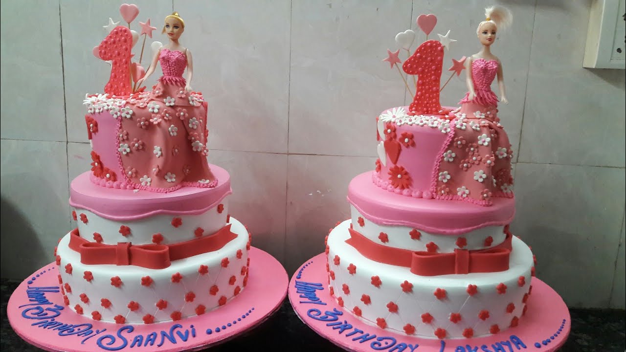 Three Step Barbie Birthday Cake 1st Baby Birthday Cake Decorating