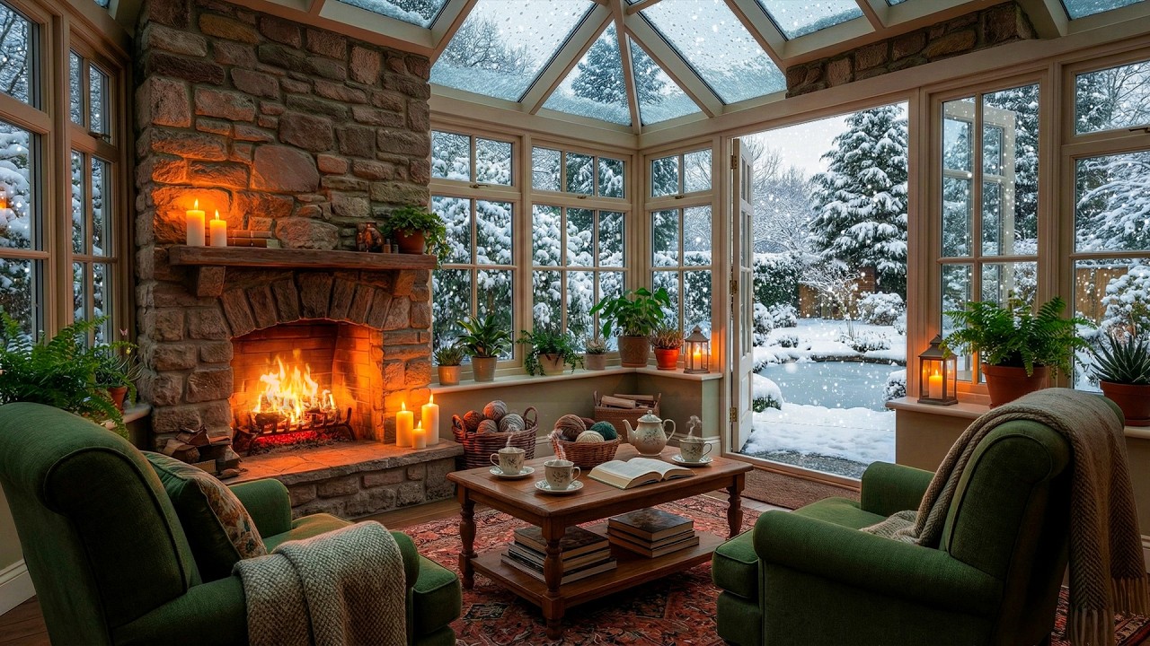 Snowy Cabin in Quiet Forest ❄️ Soft Jazz, Crackling Fireplace & Peaceful Winter Ambience