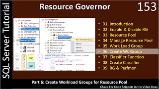 Resource Governor | Part 6 - Create Workload Groups | SSMS TSQL Tutorial #153