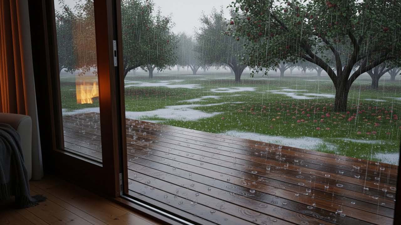 Best Rain in Apple Orchard with Cozy Cabin ❄️ | Spring Rain Sounds for Deep Sleep