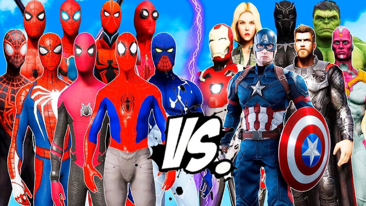 All Spiderman Suit Vs The Avengers Hulk Captain America Black Widow Iron Man Thor Vision