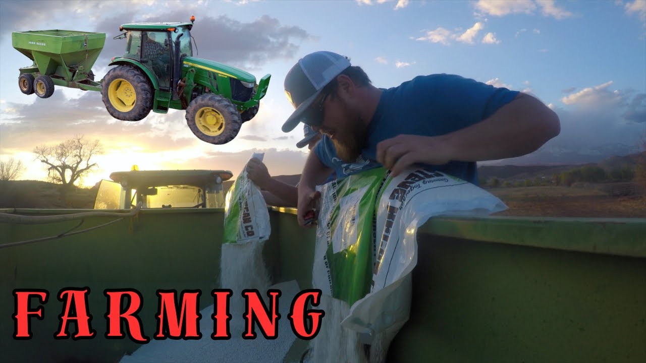 spreading fertilizer on our cow pasture - Rafter I Ranch