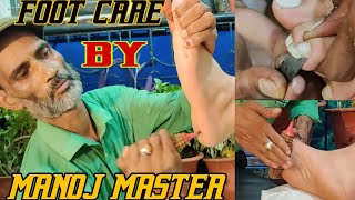 MANOJ MASTER💈Foot 👣 Massage with Accupressure Tool and Nail Cutting with Knife💈MASTER ASMR💈#ASMR