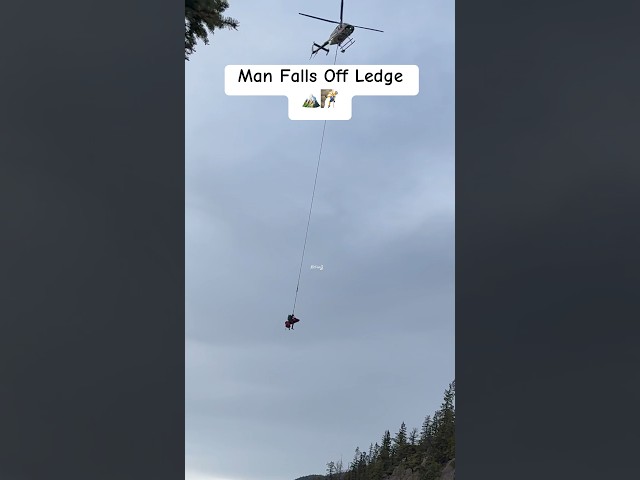Man Falls Off Ledge At Bow Falls / Banff National Park class=