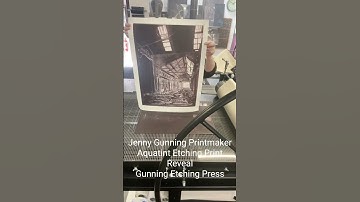 Jenn Gunning printing my Aquatint Etching of The Aga Factory Abandoned on my Gunning Etching Press