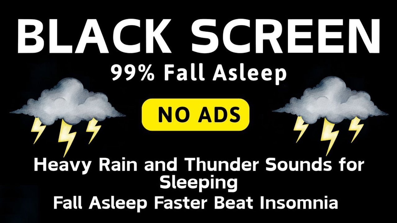 🔴 Heavy Rain and Thunder Sounds for Sleeping - Black Screen | Defeat Insomnia in 5 Minutes