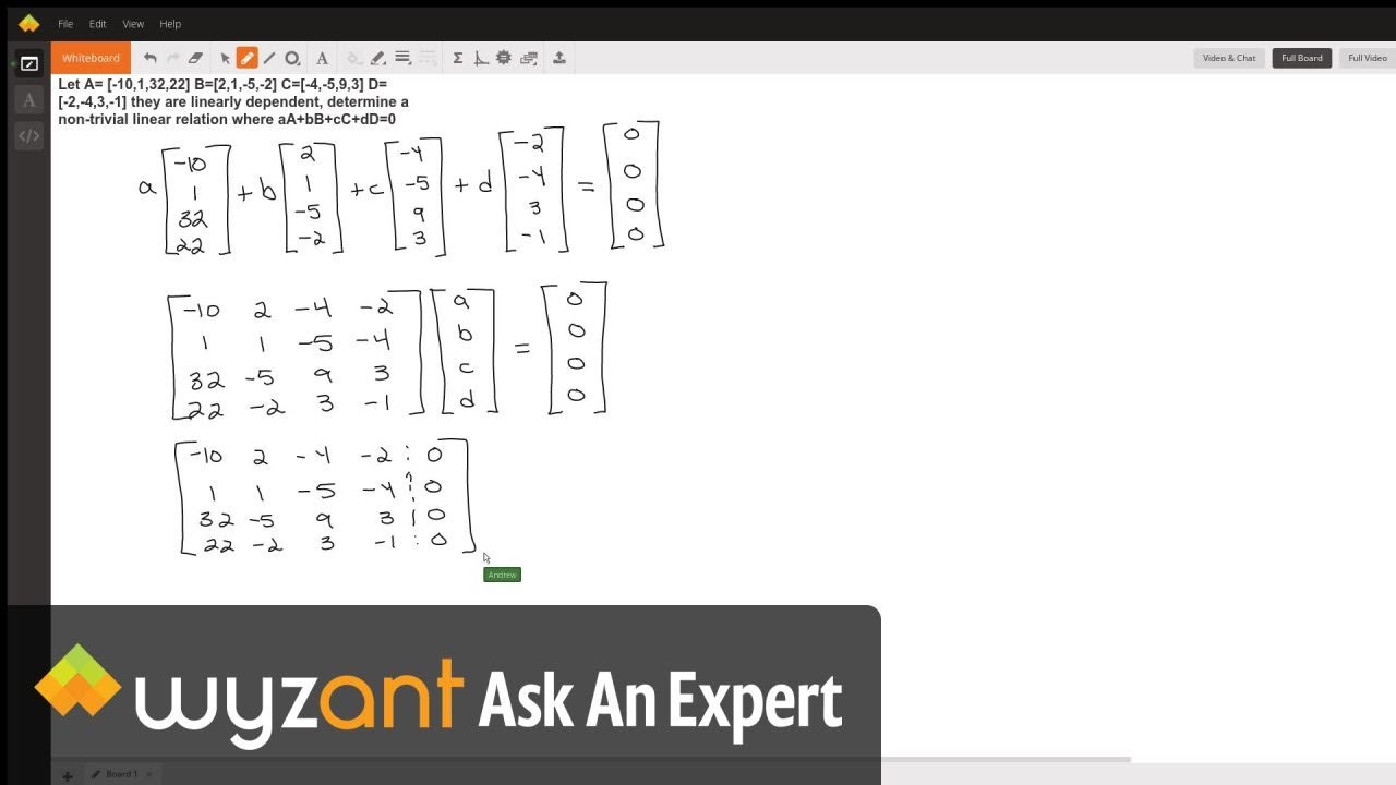 Non-Trivial Nullspace Solution for Linearly Dependent Vectors - YouTube