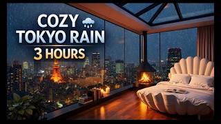 Tokyo Rainy Evening Ambience 🌧️ 3HR | Rain on Glass + Tokyo Skyline Lights (Relaxing Sleep Sounds)