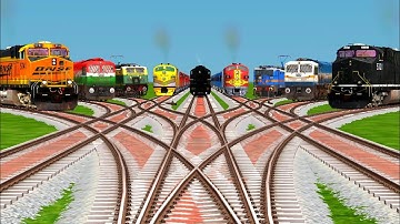 9 Trains Crossing at Curved X Branched Railroad Tracks | Indian Trains Simulator Classic Gameplay