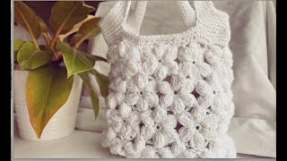 : Very Easy Crochet Puff Stitch Flower Bag