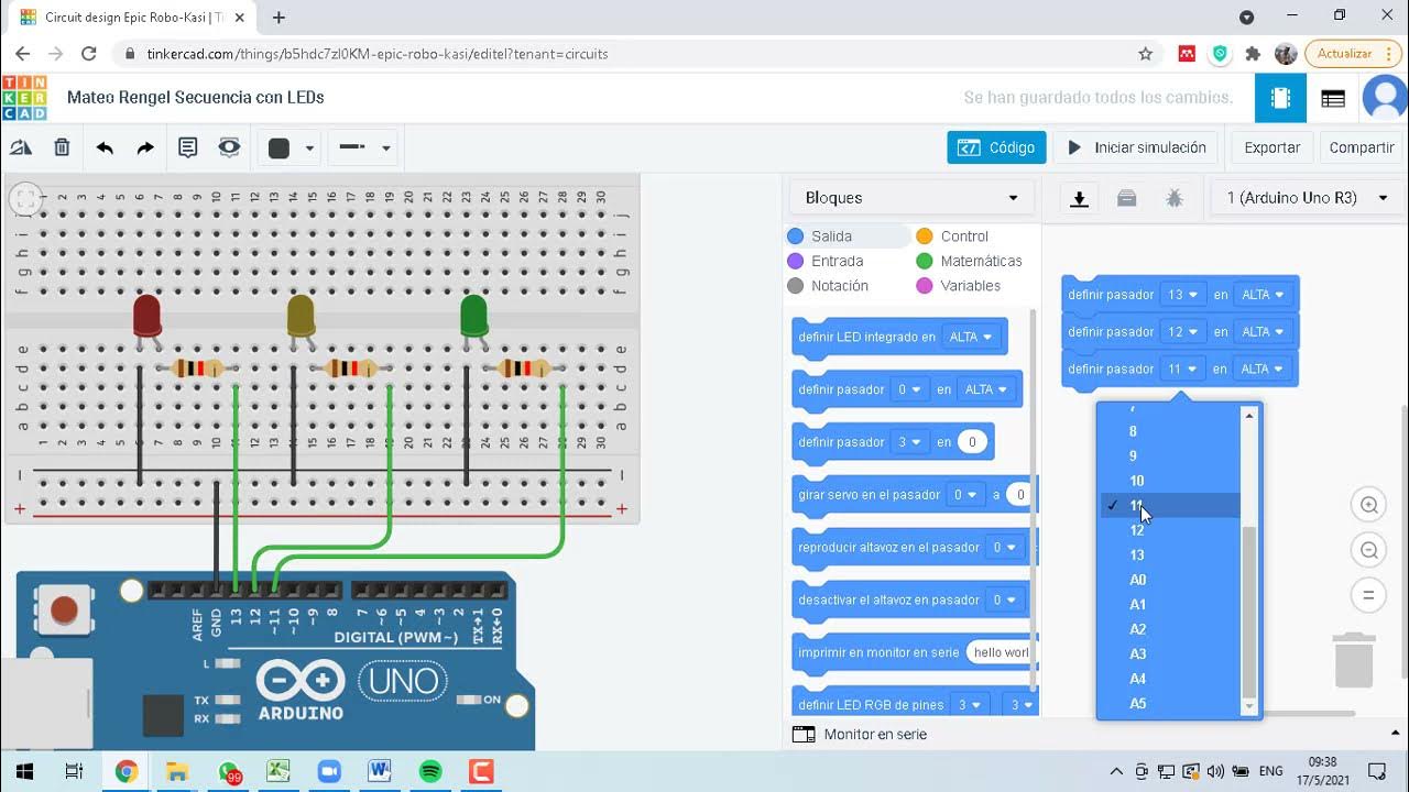 Tinkercad circuits - Secuencias con LEDs - YouTube