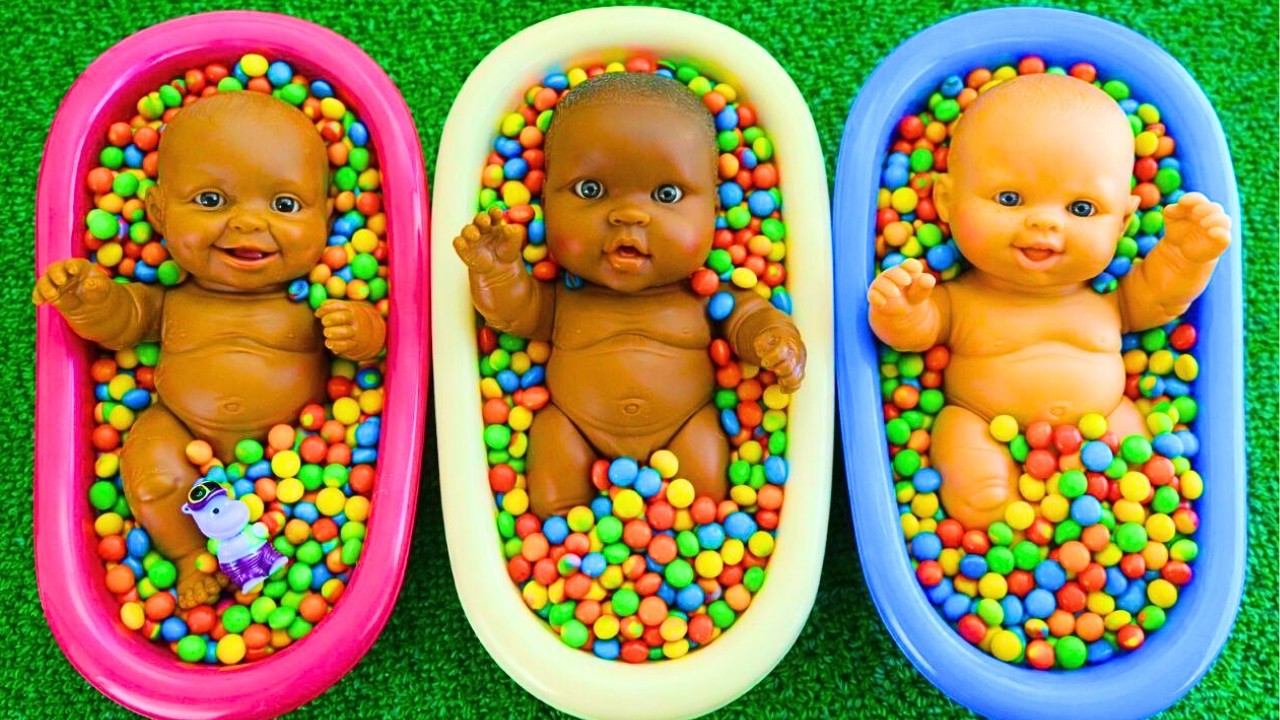 4 Minutes Satisfying with Full of 3 Rainbow BathTubs Candy with M&M's & Magic Slime Cutting Video