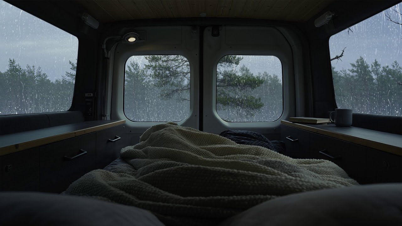 Fall Asleep Fast While Heavy Rain Hits the Roof of  a Camper Van - rain sounds