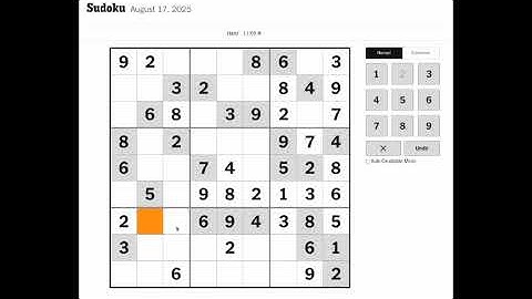 New York Times Sudoku Hard Solution for August 17, 2025: Solving without Markings