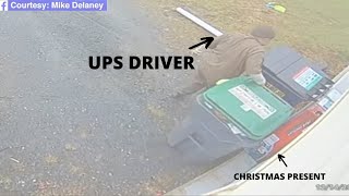 UPS driver saves Christmas by hiding toy behind trash cans