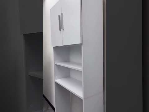 Тумба шафа під пральну машину з ламінованого ДСП Пенал у ванну з 4 полицями та нішею для пральної машини, видео 1